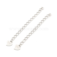 Rhodium Plated 925 Sterling Silver Chain Extender, Heart, Real Platinum Plated, 50mm(STER-C005-01P)