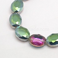 Faceted Electroplate Crystal Glass Oval Beads Strands, Rainbow Color Plated, Medium Sea Green, 16x12x7mm, Hole: 1mm, about 50pcs/strand, 25.1 inch(EGLA-F058B-09)