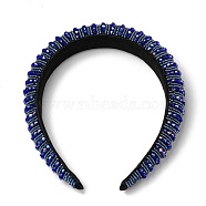 Bling Bling Glass Beaded Hairband, Wide Edge Headwear, Party Hair Accessories for Women Girls, Blue, 30mm(OHAR-PW0007-26D)