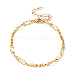Brass Paperclip & Rolo Chain Bracelets, with 304 Stainless Steel Lobster Claw Clasps, Golden, 7.48 inch(19cm)(X-BJEW-JB05321)