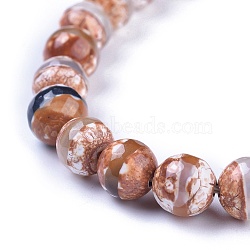 Tibetan Style Striped Pattern dZi Beads, Natural Agate, Dyed, Faceted, Round, 8mm, Hole: 1mm(TDZI-G002-8mm-10)