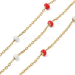 304 Stainless Steel Enamel Link Chains, Soldered, with Spool, Flat Round, Red, 2x1.5x0.5mm(AJEW-Z028-09G-09)
