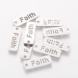 5Pcs 304 Stainless Steel Pendants, Inspirational Message Pendants, Rectangle with Word Faith, Stainless Steel Color, 17x6x1mm, Hole: 1.5mm(STAS-FS0001-04P)