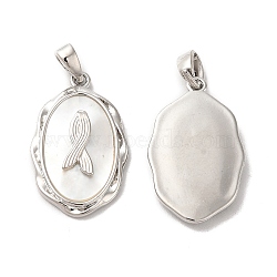 Brass Pendants, Oval Charms with Natural Shell, Platinum, 22.5x14x3mm, Hole: 2x4.2mm(KK-I703-11P)