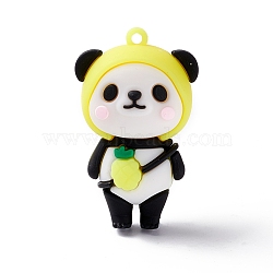 PVC Pendants, for DIY Keychain Making, Panda with Pineapple, Yellow, 53x33x26mm, Hole: 3mm(KY-C008-11)