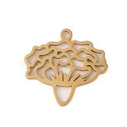 304 Stainless Steel Pendants, Laser Cut, Hollow Birth Flower Charm, Real 18K Gold Plated, January Carnation, 14x14.5x1mm, Hole: 1.2mm(STAS-S139-06G-07)