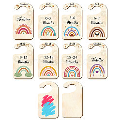 Wood Baby Closet Size Dividers, Baby Clothes Organizers, from Newborn to Toddler, Rainbow, 100x180x2.5mm, 10pcs/set(AJEW-WH0353-017)