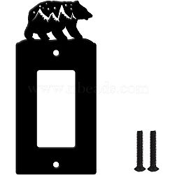 Iron Light Switch Plate Outlet Cover, Metal Switch Plates Decoration, with Screws, Rectangle with Bear, Black, 151x69mm(AJEW-WH0197-033)