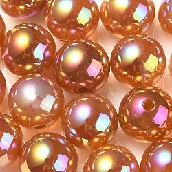 UV Plating Rainbow Iridescent Acrylic Beads, Round, Peru, 15.5x15mm, Hole: 2.7mm(PACR-E001-03C)