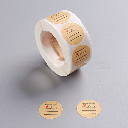 DIY Scrapbook, Decorative Adhesive Tapes, Flat Round with Word Handmade with Love, BurlyWood, 25mm, about 500pcs/roll(DIY-L028-A06)