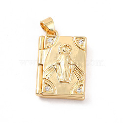 Rack Plating Brass Micro Pave Clear Cubic Zirconia Locket Pendants, Cadmium Free & Lead Free, Religion, Rectangle with Virgin Mary, Real 18K Gold Plated, 23x15x5mm, Hole: 4x3.5mm, Inner Diameter: 18x11mm(ZIRC-C035-13G)