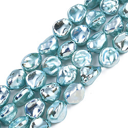 ABS Plastic Imitation Pearl Beads Strands, AB Color Plated, Nuggets, Medium Turquoise, 12.5~13x10.5x6mm, Hole: 0.6mm, about 42pcs/strand, 14.96 inch~15.35 inch(38~39cm)(KY-N015-11-A03)
