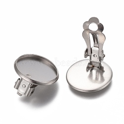 304 Stainless Steel Clip-on Earring Setting, Flat Round, Stainless Steel Color, Tray: 14mm, 16x8mm(STAS-P249-23A-P)