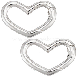 2Pcs 925 Sterling Silver Spring Gate Rings, with 1Pc Double Sided Suede Fabric Silver Polishing Cloth, Heart, Platinum, 10.5x16x2mm, Inner Diameter: 8.5x11.5mm(STER-BBC0008-95)