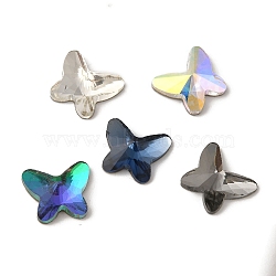 Glass Rhinestone Cabochons, Flat Back & Back Plated, Faceted, Butterfly, Mixed Color, 10.2x12x4mm(RGLA-G023-03A)