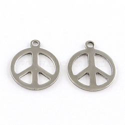 304 Stainless Steel Pendants, Peace Sign, Stainless Steel Color, 17x14x1mm, Hole: 1.5mm, 200pcs/box(STAS-NB0004-39P)