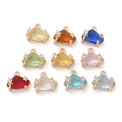 Brass Micro Pave Cubic Zirconia with Glass Charms, Nuggets Charms, Light Gold, Mixed Color, 9x10.5x7mm, Hole: 1.2mm(KK-G517-08G)