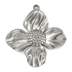 Anti-Tarnish 304 Stainless Steel Pendants, Flower Charm, Stainless Steel Color, 32.5x29.5x3mm, Hole: 1.6mm(STAS-M078-03D-P)