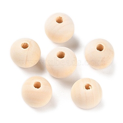 Natural Wood Beads, Undyed, Unfinished Wood, Round, Light Yellow, 15~16x14.5~15mm, Hole: 3.3~4mm(WOOD-R272-03)