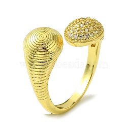 Brass Micro Pave Cubic Zirconia Open Cuff Rings, Teardrop, Real 16K Gold Plated, US Size 8 3/4(18.7mm)(RJEW-K256-19G)