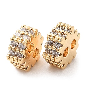 Brass Micro Pave Clear Cubic Zirconia Slide Charms, Gear, Real 18K Gold Plated, 6.5x7.5x3mm, Hole: 1.6mm