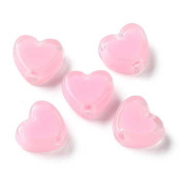 Heart Acrylic Beads, Bead in Bead, Pink, 7x8x4mm, Hole: 1.8mm, about 2777pcs/500g