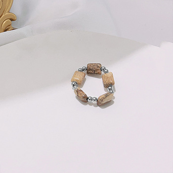 Handmade Natural Picasso Jasper Stretch Rings, Adjustable Beaded Rings, 