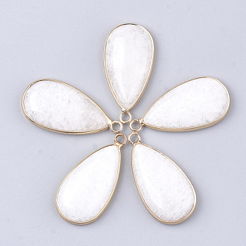 Natural White Jade Pendants, with Brass Findings, teardrop, Golden, 33x16~16.5x6mm, Hole: 2mm