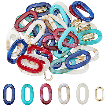 Acrylic Imitation Gemstone & CCB Plastic Linking Rings, Quick Link Connectors, For Jewelry Chains Making, Oval, Mixed Color, 19~36.5x12~21x3.5~4.5mm, Inner Diameter: 7~8.5x14~24.5mm, 200pcs/box