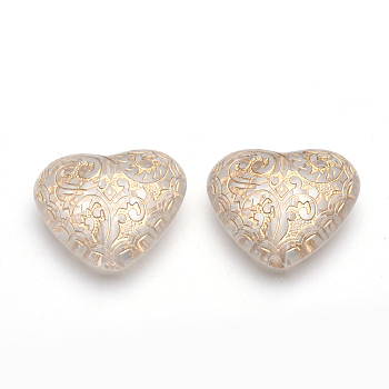Plating Acrylic Beads, Metal Enlaced, Heart, Clear, 27x30x13mm, Hole: 2.5mm, about 85pcs/500g