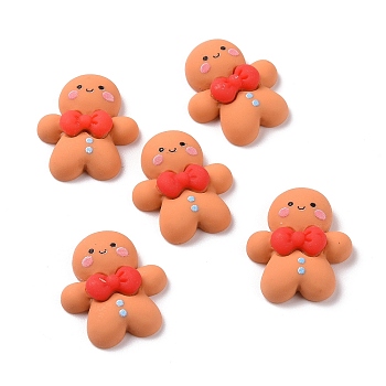 Christmas Theme Opaque Resin Cabochons, for DIY Jewelry Making, Gingerbread Man Pattern, 25.5x22.5x7.5mm