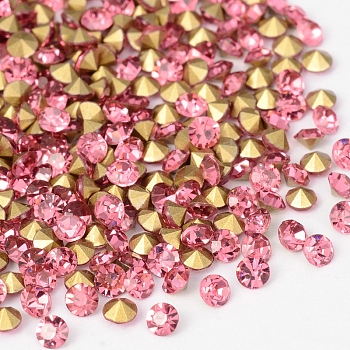 Back Plated Grade A Diamond Glass Pointed Rhinestone, Rose, 1.9~2mm, about 1440pcs/bag