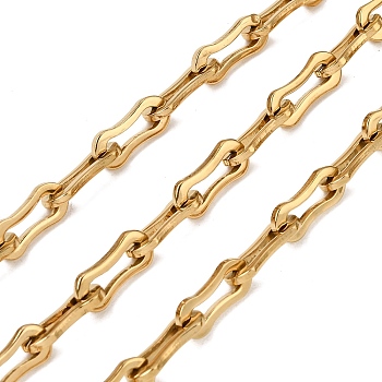 304 Stainless Steel Paperclip Chains, Ion Plating(IP), Unwelded, with Spool, Real 18K Gold Plated, 6x14x1.5mm