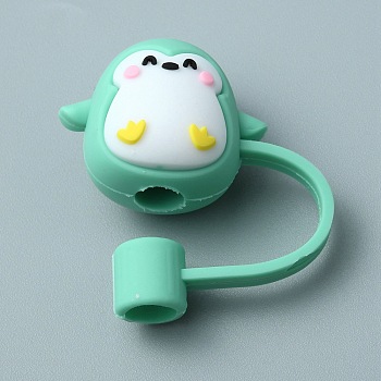 Cartoon Style Silicone Straw Cap, Dustproof Covers, Reusable Drinking Straw Tips Cap, Penguin Pattern, 84mm, Hole: 8mm