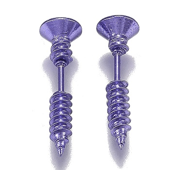 Vacuum Plating 304 Stainless Steel Unisex Punk Hip-hop Rock Nail Shape Screw Pierced Stud Earrings, Lilac, 25.5x7mm, Pin: 1mm