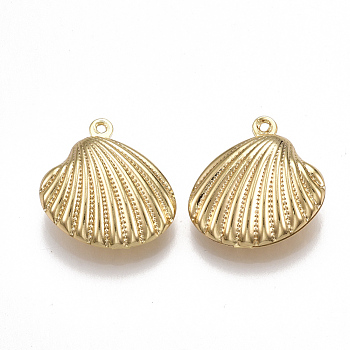 Brass Pendants, Scallop Shell Shape, Nickel Free, Real 18K Gold Plated, 19x19x7mm, Hole: 1mm
