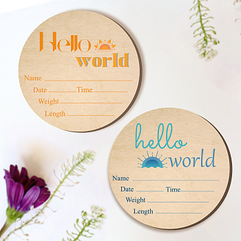 2Pcs 2 Style Single-face Printed Wooden Baby Photo Props, Birth Announcement Sign, Wooden Growth Milestone Signs, Flat Round, Wheat, 150x3mm, 1pc/style