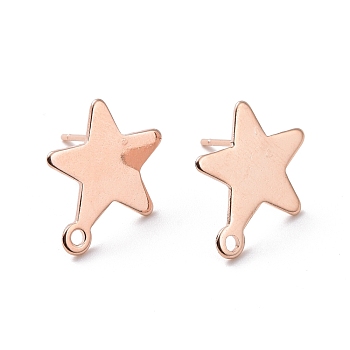 201 Stainless Steel Stud Earring Findings, with Horizontal Loop and 316 Stainless Steel Pin, Star, Real Rose Gold Plated, 15x13mm, Hole: 1.4mm, Pin: 0.7mm