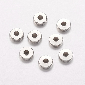 304 Stainless Steel Beads, Flat Round, Stainless Steel Color, 6x2mm, Hole: 2mm