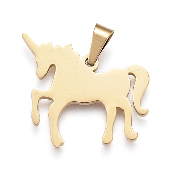 304 Stainless Steel Pendants, Stamping Blank Tag, Laser Cut, Unicorn, Golden, 20x21x1.5mm, Hole: 3x5mm