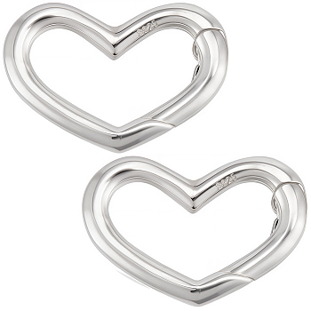 2Pcs 925 Sterling Silver Spring Gate Rings, with 1Pc Double Sided Suede Fabric Silver Polishing Cloth, Heart, Platinum, 10.5x16x2mm, Inner Diameter: 8.5x11.5mm