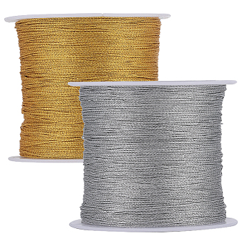 2 Rolls 2 Colors 3-Ply Polyester Braided Metallic Cord, for DIY Braided Bracelets Making and Embroidery, Mixed Color, 0.2mm, about 109.36 Yards(100m)/Roll, 1 roll/color