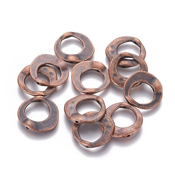 Tibetan Style Irregular Ring Bead Frames, Lead Free & Cadmium Free & Nickel Free, Red Copper, 20.5x20.5x3mm, Hole: 12mm