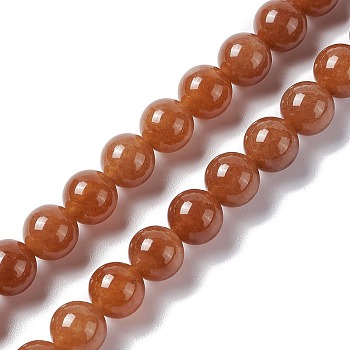 Natural White Jade Beads Strands, Dyed, Round, Saddle Brown, 8mm, Hole: 1mm, about 46pcs/strand, 15.08''(38.3cm)