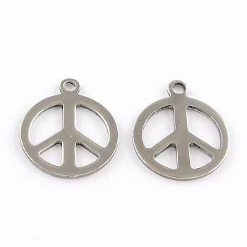 304 Stainless Steel Pendants, Peace Sign, Stainless Steel Color, 17x14x1mm, Hole: 1.5mm, 200pcs/box