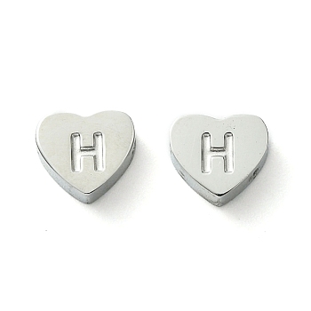 316 Surgical Stainless Steel Beads, Love Heart with Letter Bead, Stainless Steel Color, Letter H, 5.5x6.5x2.5mm, Hole: 1.4mm