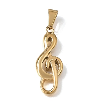 304 Stainless Steel Pendants, Musical Note Charms, Ion Plating(IP), Golden, 34x13.5x4.5mm, Hole: 9x5mm