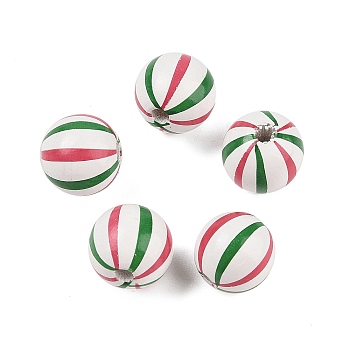 Wood European Beads, Christmas Stripe Beads, Flat Round, Colorful, 16mm, Hole: 4.5mm