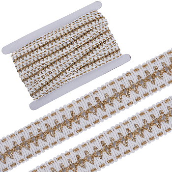 10 Yards Gold Sparkle Polyester Braided Ribbon, Clothing Accessories, Flat, White, 1-1/8 inch(27mm)
