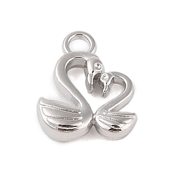 Rack Plating Alloy Pendants, Swan, Platinum, 14x12x3.5mm, Hole: 2mm